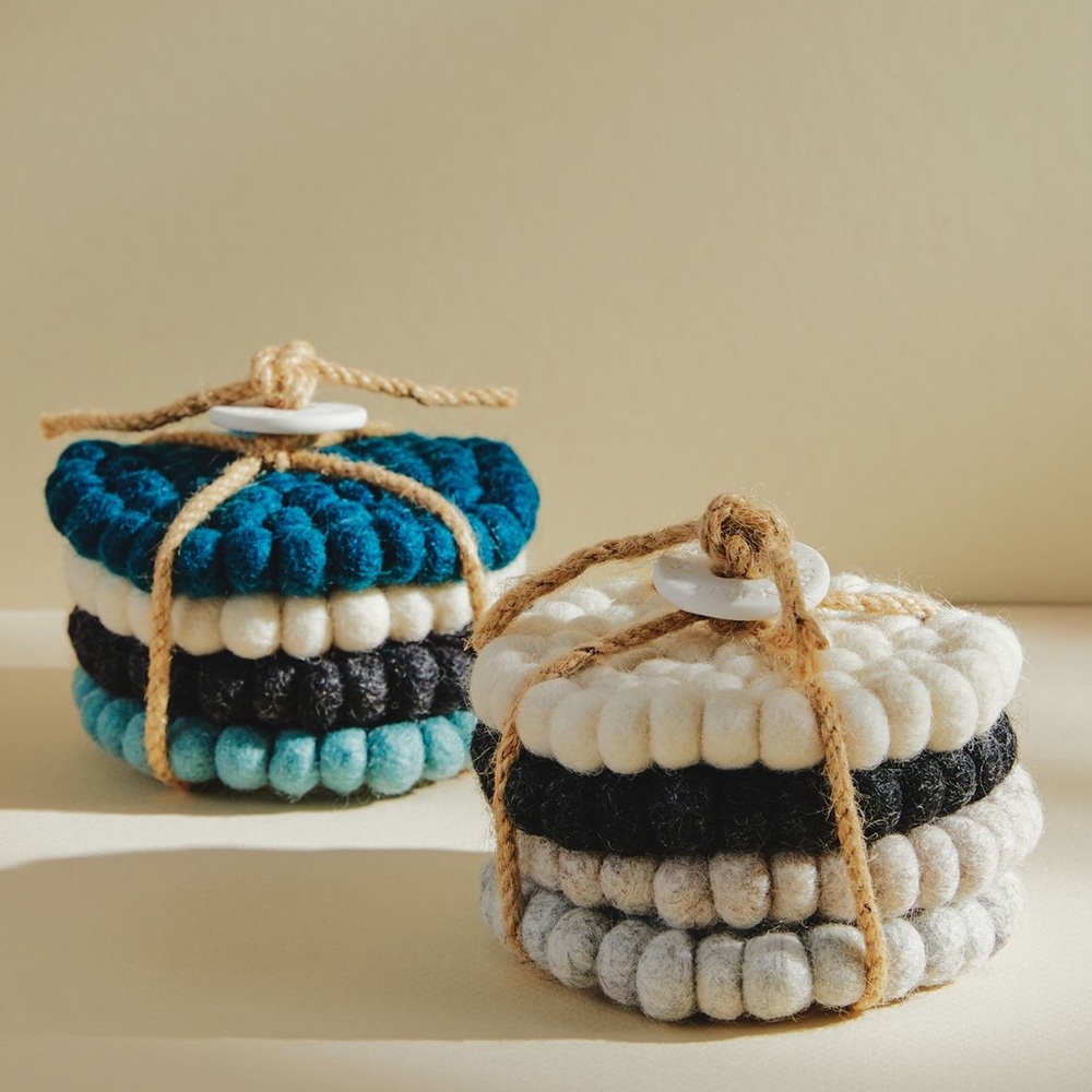 Anthropologie Heartfelt wool coasters